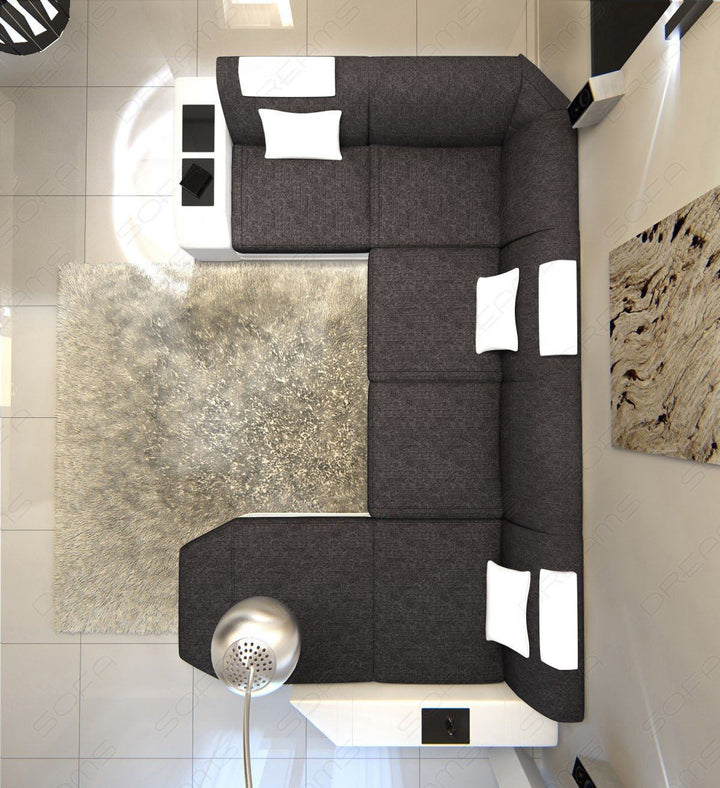 Design Wohnlandschaft Presto U Form in schwarz-grau - Hugo12 Strukturstoff