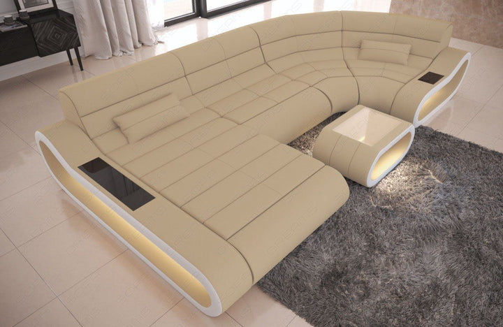 Mirkofaser Stoffcouch Concept U Form mit LED-Beleuchtung in beige - Mineva4