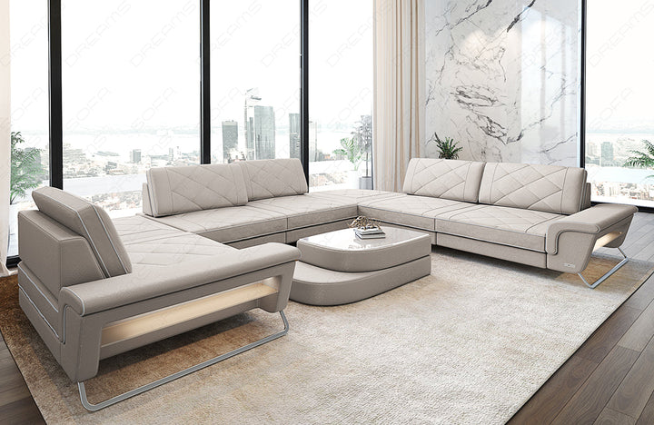 Stoff Wohnlandschaft Rotello U Form in cream - Altara1B Wildleder Optik