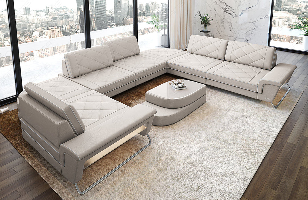 Design Polster Wohnlandschaft Rotello U Form in cream - Altara1B Wildleder Optik