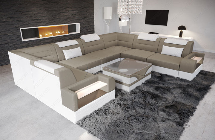 Design Stoff Wohnlandschaft Trivento U Form in taupe - Mineva21 Mikrofaser Stoff