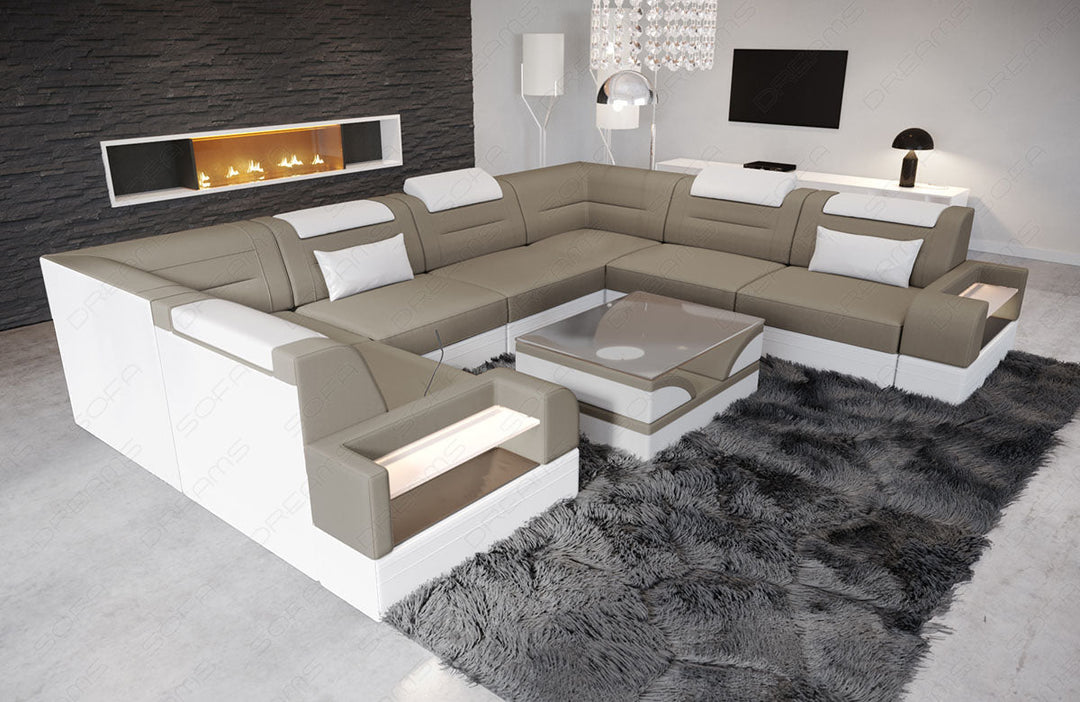 Stoffsofa Trivento U Form Mini in taupe - Mineva21 Mikrofaser Stoff