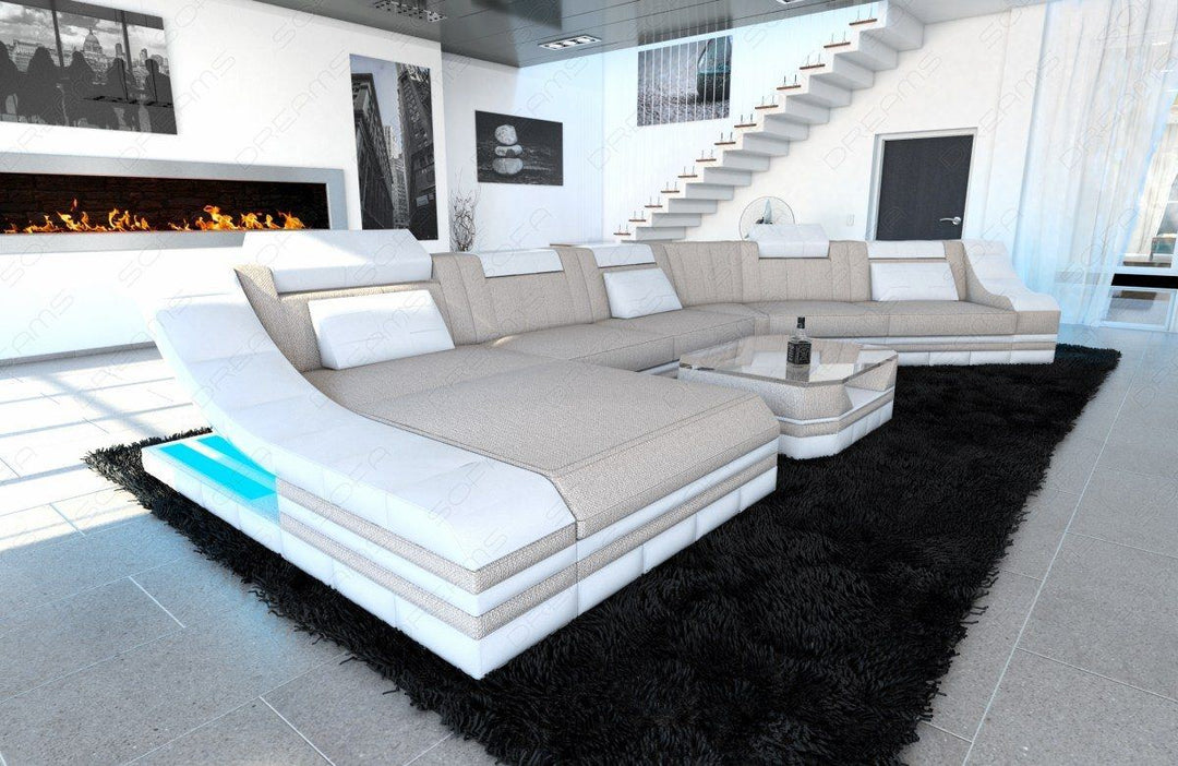 Designer Polster Wohnlandschaft Turino CL in macchiato - Hugo2 Strukturstoff