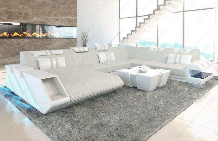 Design Polster Wohnlandschaft Apollonia XXL in elfenbein - Hugo1 Strukturstoff