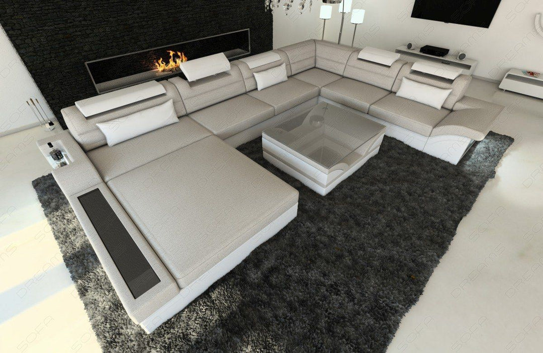 Stoff Leder Mix Sofa Mezzo XXL in macchiato - Hugo2