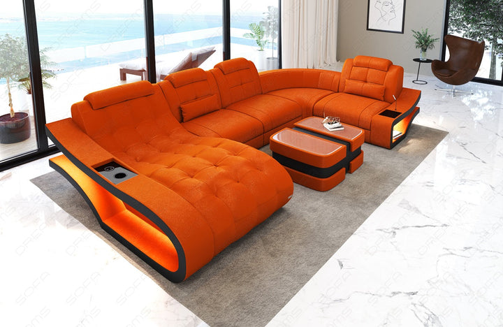 Mini U Form Stoffsofa Elegante - Sofa mit LED und USB - Orange 4B