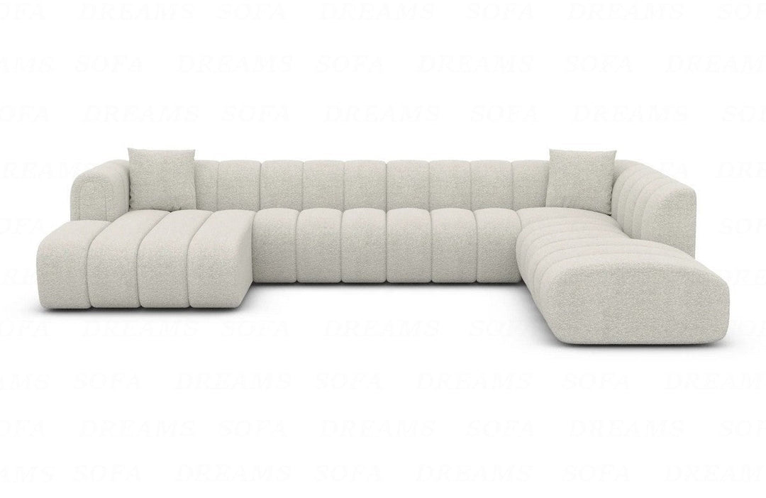 Polsterstoff Wohnlandschaft Almagro U Form XXL mit Boucl??stoff Bezug - Weiss