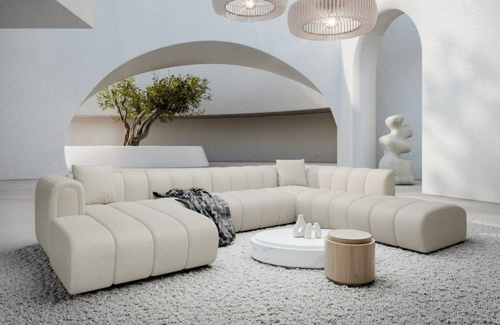 Polsterstoff Wohnlandschaft Almagro U Form XXL mit Boucl??stoff Bezug - Weiss