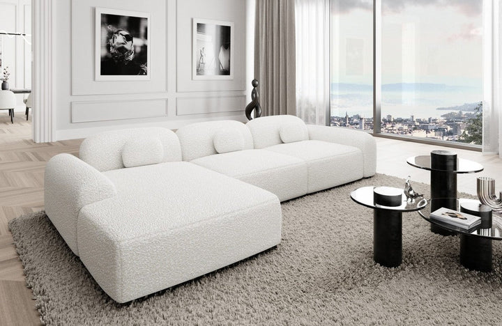 Luxus Polster Couch Barcelona L Form kurz mit Boucl??stoff Bezug - Weiss