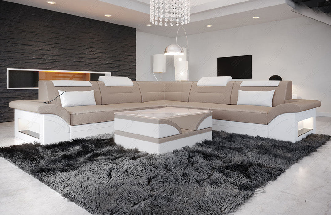 Polster Ecksofa Brianza L Form in beige - Altara1B Wildleder Optik