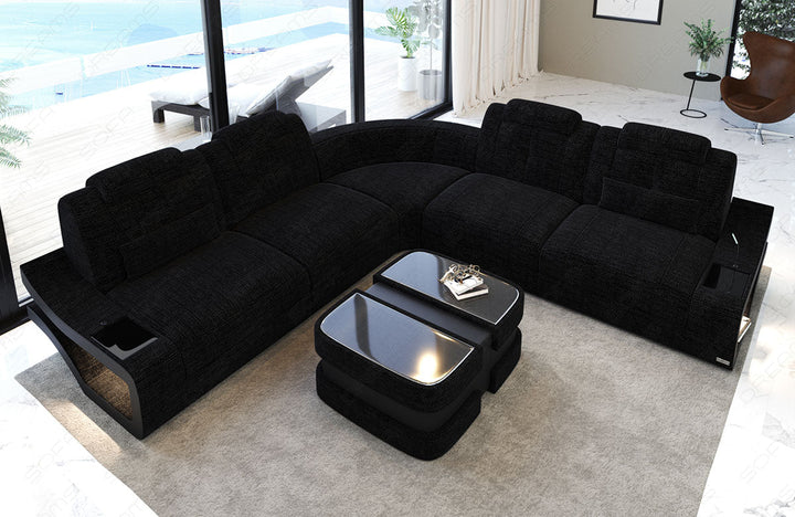 Sofa Elena Mini in der langen L Form mit Stoffbezug in dunkelgrau - Hugo13 Strukturstoff