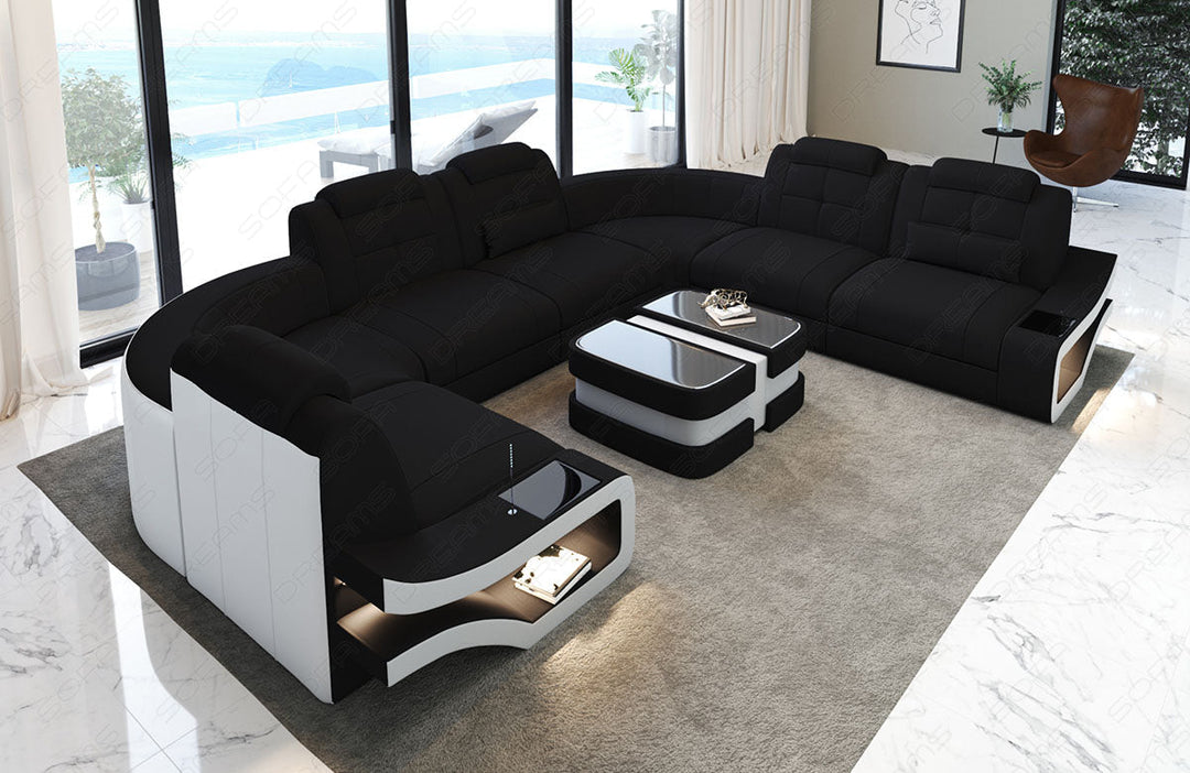 U Form Sofa Elena mit Stoffbezug als Mini Version in schwarz - Mineva14 - Nebenfarbe weiÃŸ - Bitte beachten: Die RÃ¼ckwand ist in den Farben der Hauptfarbe!