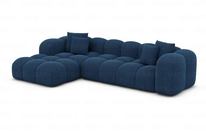 Polster Ecksofa Formentera L Form kurz Strukturstoff in Blau