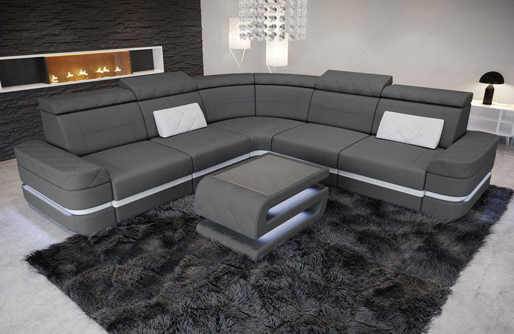 Ecksofa Positano L Form Stoff in grau - Mineva15  - Nebenfarbe weiÃŸ