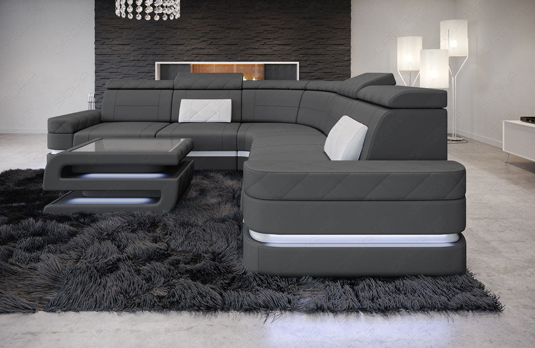 Seitenansicht Ecksofa Positano L Form Stoff in grau - Mineva15 - Nebenfarbe weiÃŸ