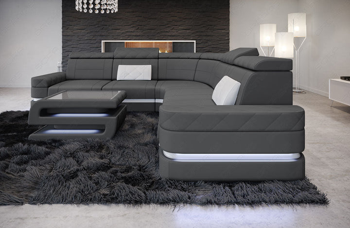 Seitenansicht Ecksofa Positano L Form Stoff in grau - Mineva15 - Nebenfarbe weiÃŸ