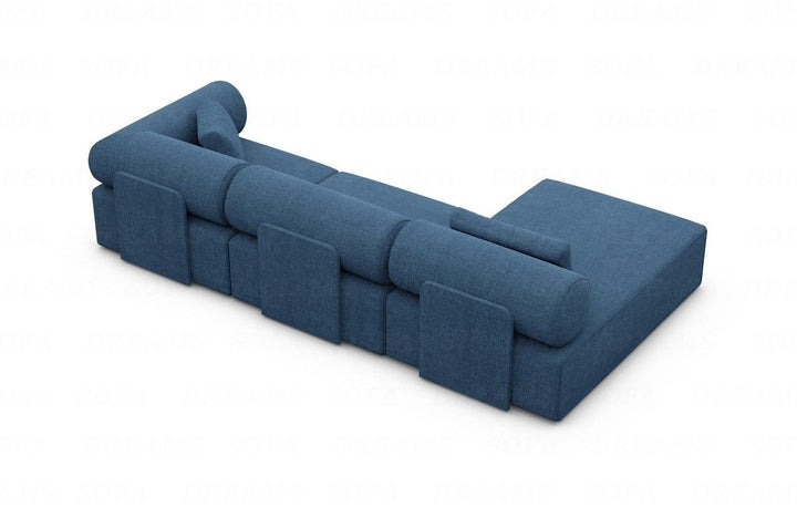 Modernes Stoffsofa Laguardia L Form kurz in Strukturstoff - Blau