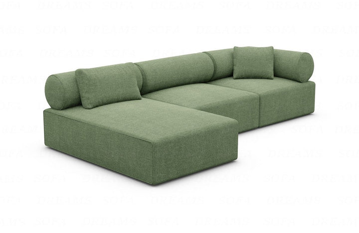 Modernes Stoffsofa Laguardia L Form kurz in Strukturstoff - Gr?¬n