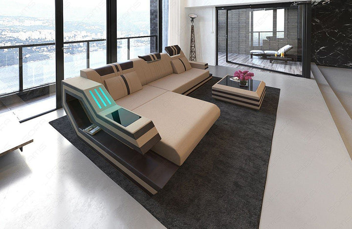 Mikrofaser Stoff Ecksofa Ravenna L Form in cappuccino - Mineva6