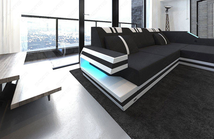 Modernes Polstersofa Ravenna L Form in schwarz - Hugo14 Strukturstoff