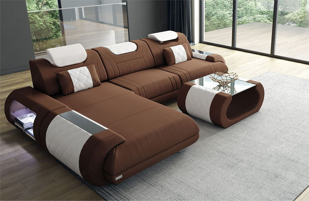 Polster Ecksofa Rimini L Form mit LED Beleuchtung in dunkelbraun - Mineva7