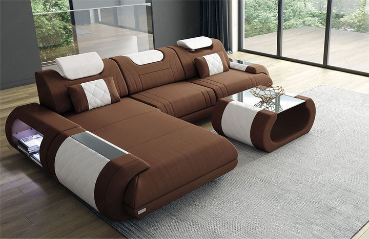 Polster Ecksofa Rimini L Form mit LED Beleuchtung in dunkelbraun - Mineva7