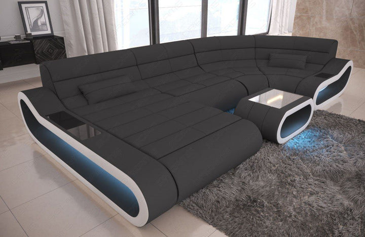 Stoff Couch Concept U Form mit LED-Beleuchtung in dunkelgrau - Mineva8