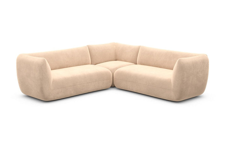 Design Stoff Eckcouch Madrid L Form mit Samtstoff Bezug - Beige