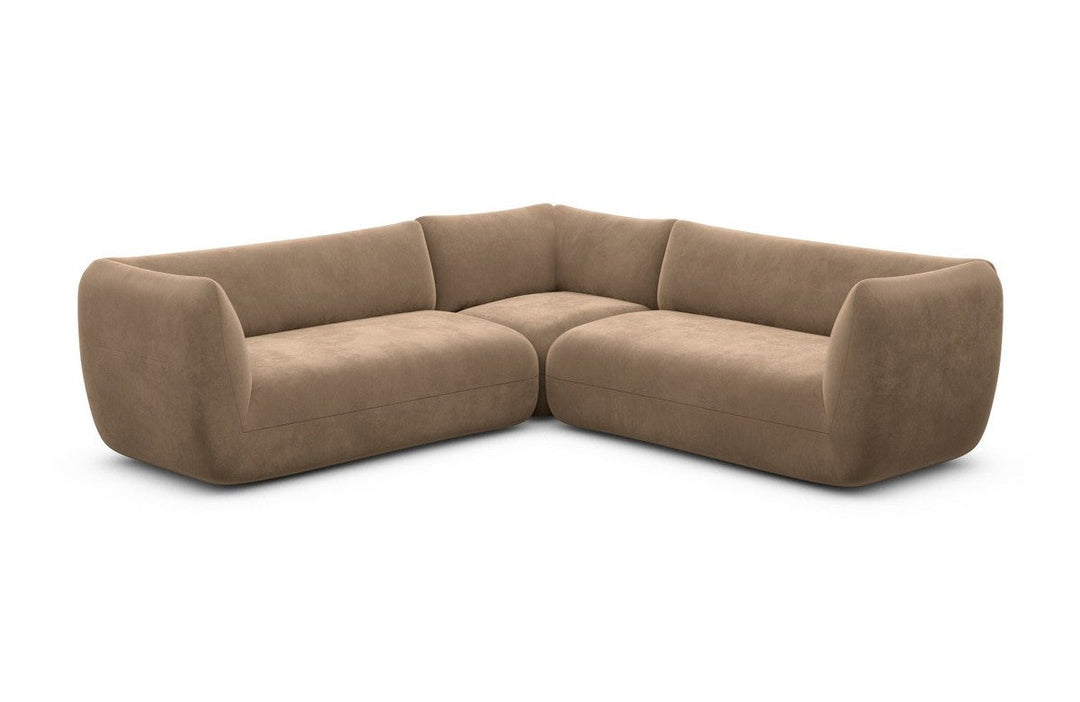 Design Stoff Eckcouch Madrid L Form mit Samtstoff Bezug - Braun