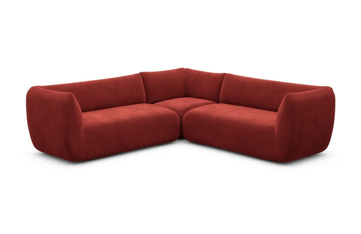 Design Stoff Eckcouch Madrid L Form mit Samtstoff Bezug - Rot