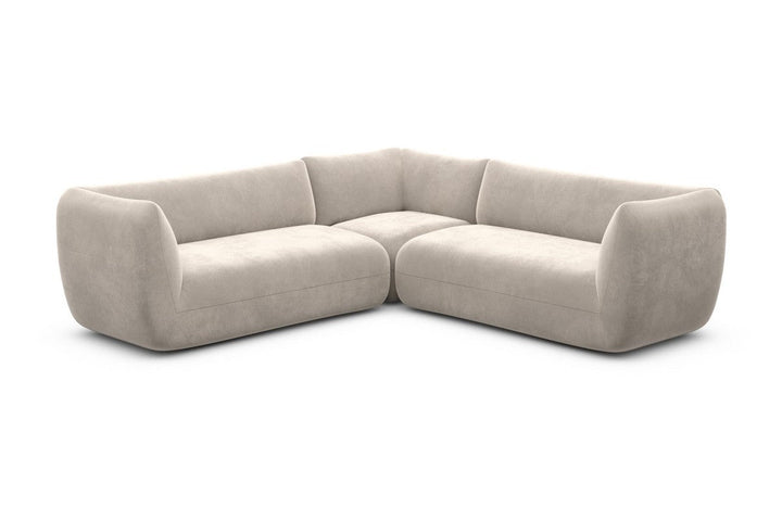 Design Stoff Eckcouch Madrid L Form mit Samtstoff Bezug - Sand
