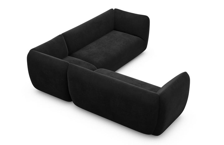 Design Stoff Eckcouch Madrid L Form mit Samtstoff Bezug - Schwarz