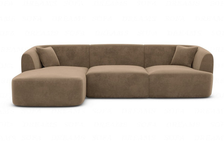 Polsterstoff Eck-Sofa Tabarca L Form kurz mit Samtstoff Bezug in Braun