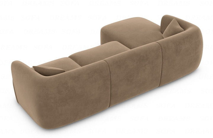 Polsterstoff Eck-Sofa Tabarca L Form kurz mit Samtstoff Bezug in Braun