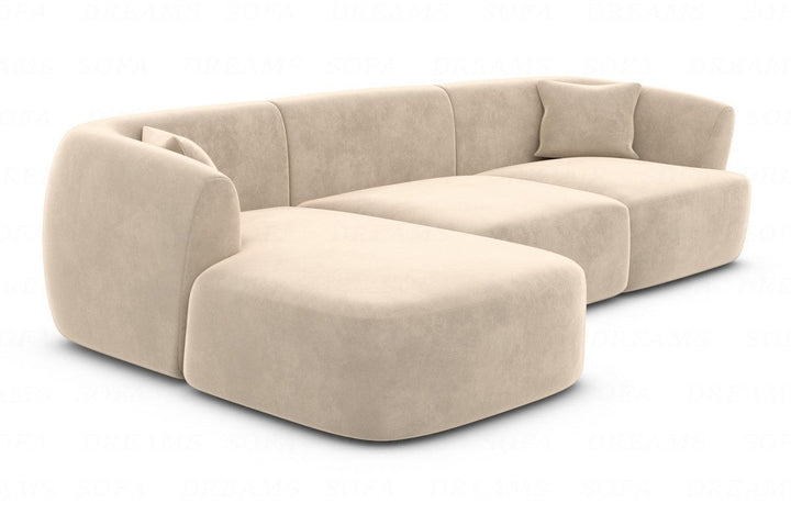 Polsterstoff Eck-Sofa Tabarca L Form kurz mit Samtstoff Bezug in Creme