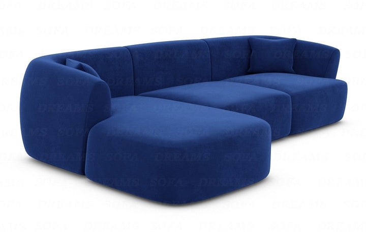 Polsterstoff Eck-Sofa Tabarca L Form kurz mit Samtstoff Bezug in Dunkelblau