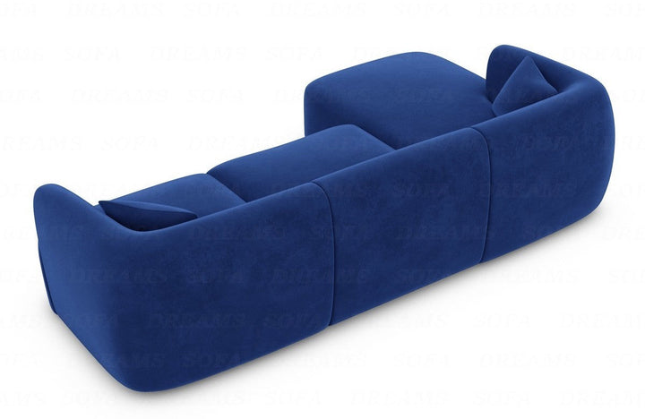 Polsterstoff Eck-Sofa Tabarca L Form kurz mit Samtstoff Bezug in Dunkelblau