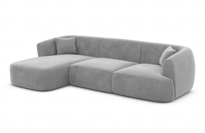Polsterstoff Eck-Sofa Tabarca L Form kurz mit Samtstoff Bezug in Hellgrau