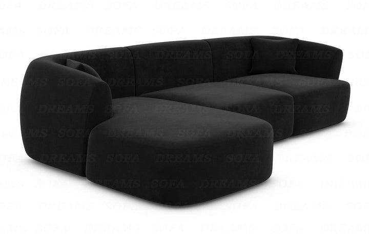 Polsterstoff Eck-Sofa Tabarca L Form kurz mit Samtstoff Bezug in Schwarz