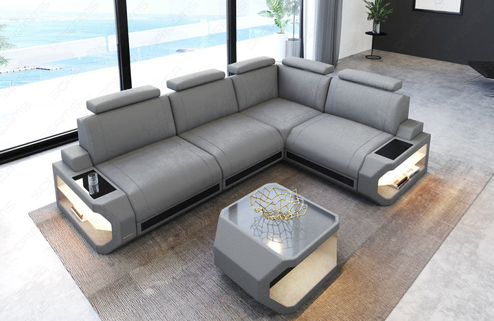 Polster Ecksofa Siena L Form in silver - Altara6A Wildleder Optik