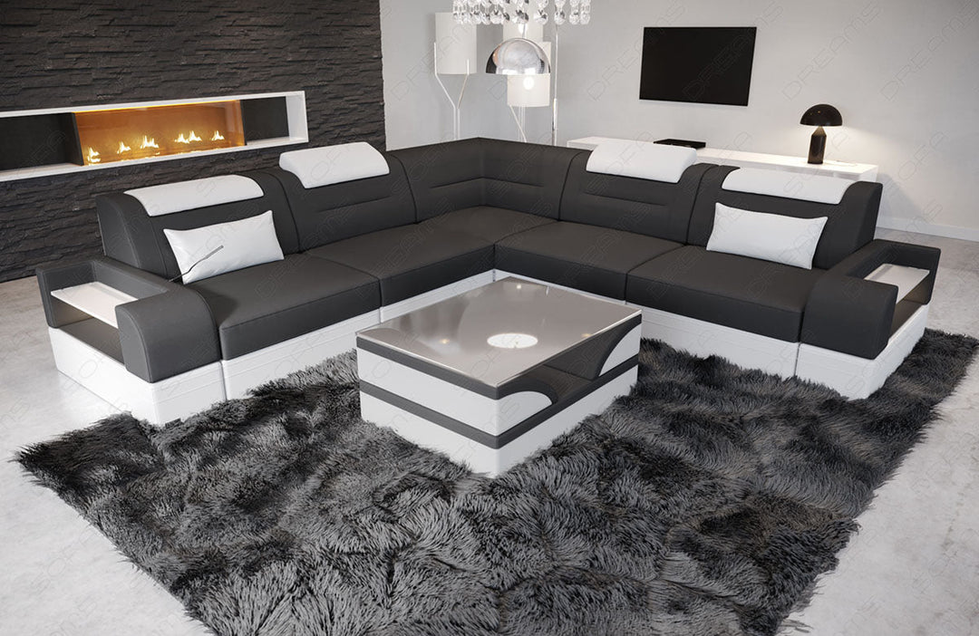 Mini L Form Sofa Trivento mit LED und Stoffbezug in dunkelgrau - Mineva8 - Akzentfarbe weiÃŸ