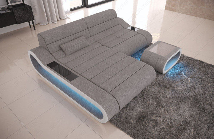 Stoffsofa Concept L Form mit LED-Beleuchtung in hellgrau - Hugo19 Strukturstoff