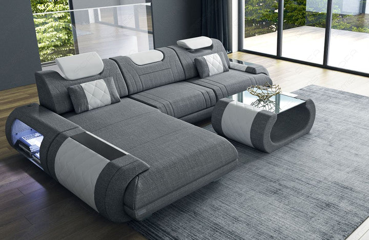 Polster Ecksofa Rimini L Form in grau - Hugo5 Strukturstoff