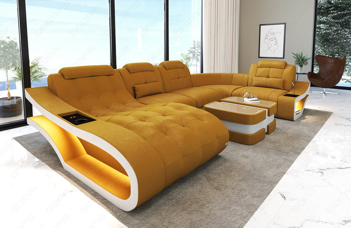 Mini U Form Stoffsofa Elegante - Sofa mit LED und USB - Ochre 4A