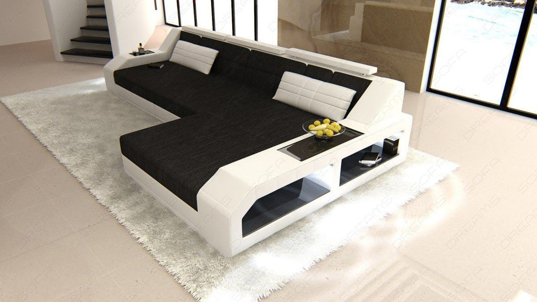 Polster Stoffsofa Arezzo L Form in schwarz - Hugo14 Strukturstoff