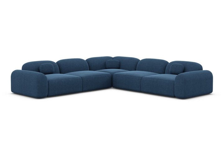 Design Polster Ecksofa Barcelona L Form mit Strukturstoff Bezug - Blau