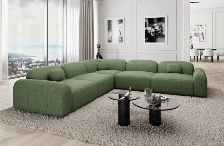 Design Polster Ecksofa Barcelona L Form mit Strukturstoff Bezug - Gr?¬n