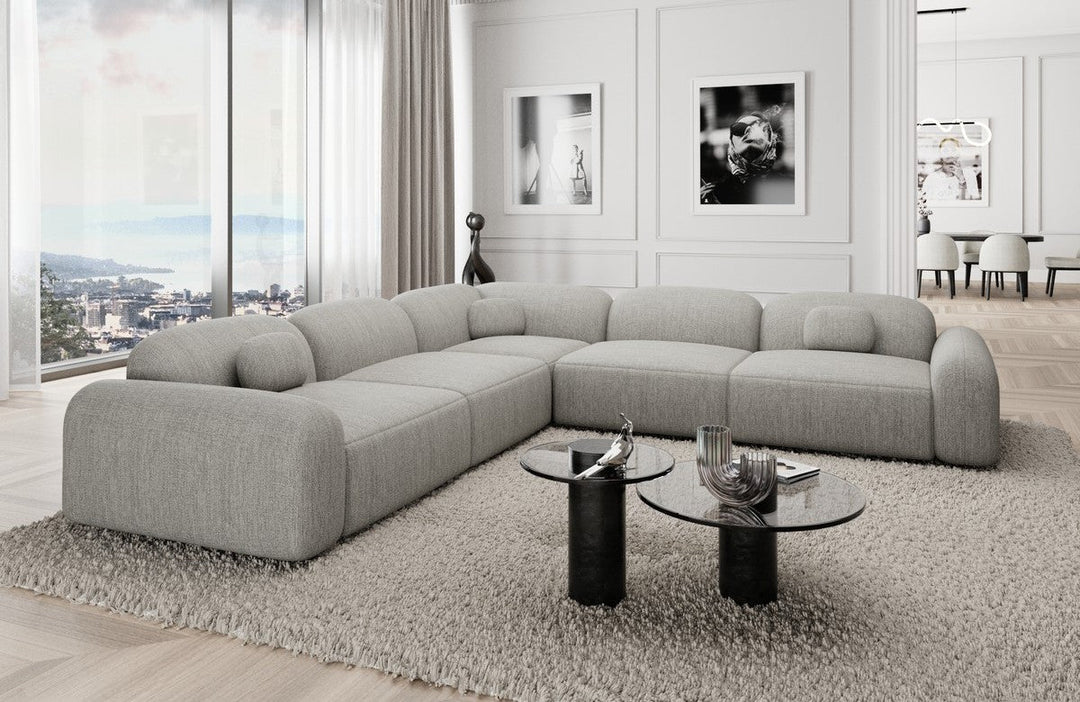 Design Polster Ecksofa Barcelona L Form mit Strukturstoff Bezug - Hellgrau