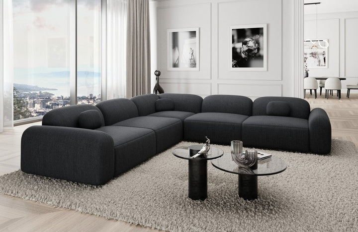 Design Polster Ecksofa Barcelona L Form mit Strukturstoff Bezug - Schwarz