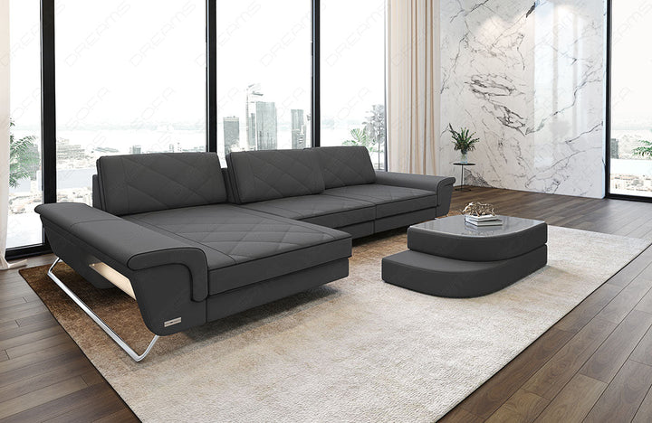 Ecksofa Bari L Form mit Mikrofaserstoff Bezug in grau - Mineva15